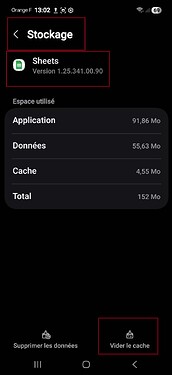 vider cache app google sheets